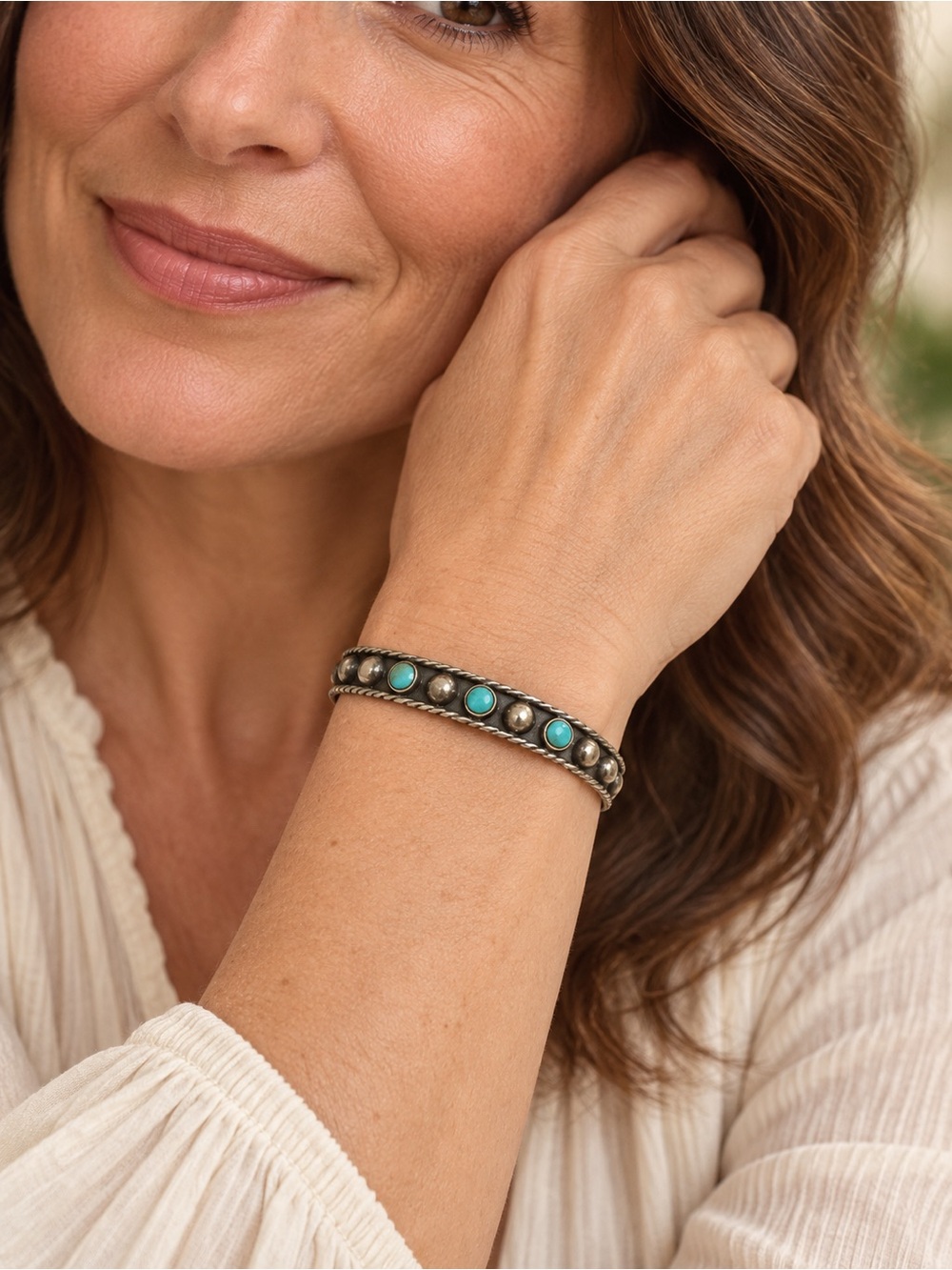 ✨ Alpaca Mexico Turquoise Inlay Cuff Bracelet ✨